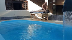 Massage in the pool. The therapist couldn'_t hold back and made her cum in his mouth. Thumb