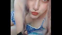 Boy to girl shemale blue skirt white legs Thumb