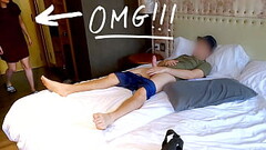 COCK FLASH IN PUBLIC! Young maid caught me jerking off while she was cleaning the room and decided t Thumb