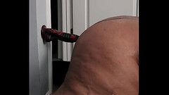 Chubby tranny plows dildo on wall Thumb
